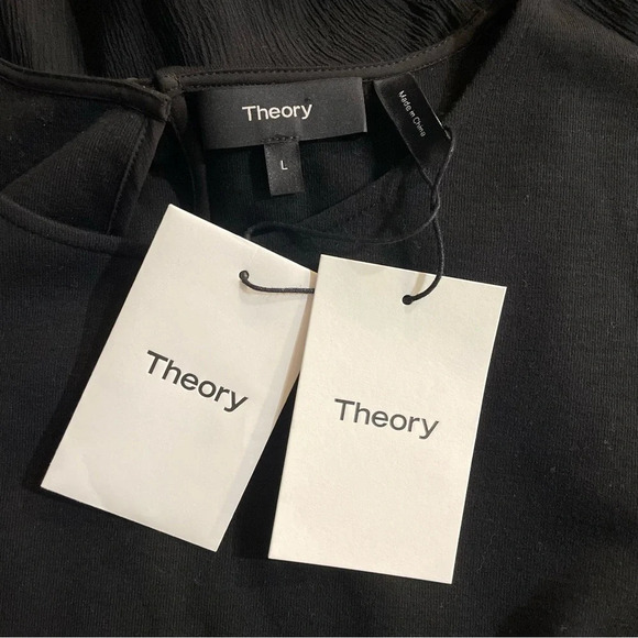 NWT Theory Lexanda C Idol Bell-Sleeve Peplum Top, Black size Large - Picture 2 of 11